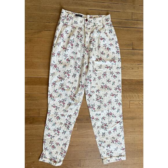 Vintage 90s Flower Print Pleated Pants Size 8/ 28 Waist - Picture 1 of 4